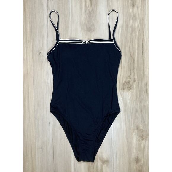 La Blanca L One Piece Swimsuit Black w White Trim & Tiny Bow Size 12 / L - Picture 2 of 12